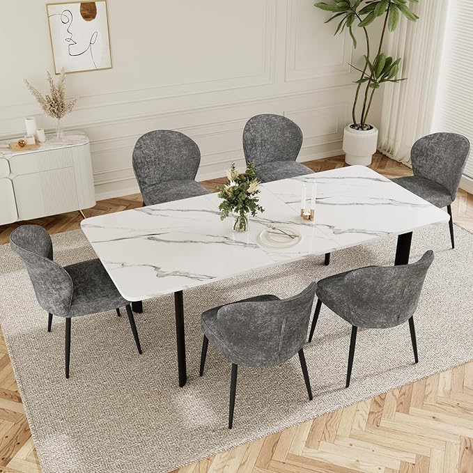 Dining Chairs Set of 2, Modern Fabric Dining Room Chairs with Curved Backrest Well-Padded Seat, Upholstered Kitchen Chairs for Living Dining Room, Grey