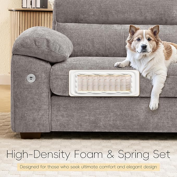 Ihanherry 92" Modern Sofa for Living Room, Deep Seat Chenille Couch with Fast Charging Port & Removable Washable Cushions, Pillow-Armrest Loveseat for Small Space/Apartment, Sturdy Frame, Grey