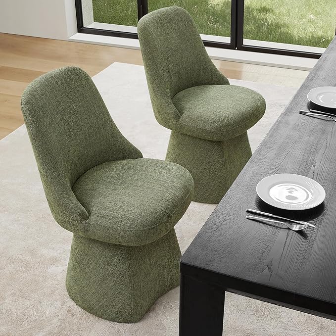Swivel Dining Chairs Set of 4, Upholstered Mid Century Modern Deskchair with High Back, Linen Fabric Kitchen Chairs for Dining Room, Bedroom, Dressing Room, Moss Green