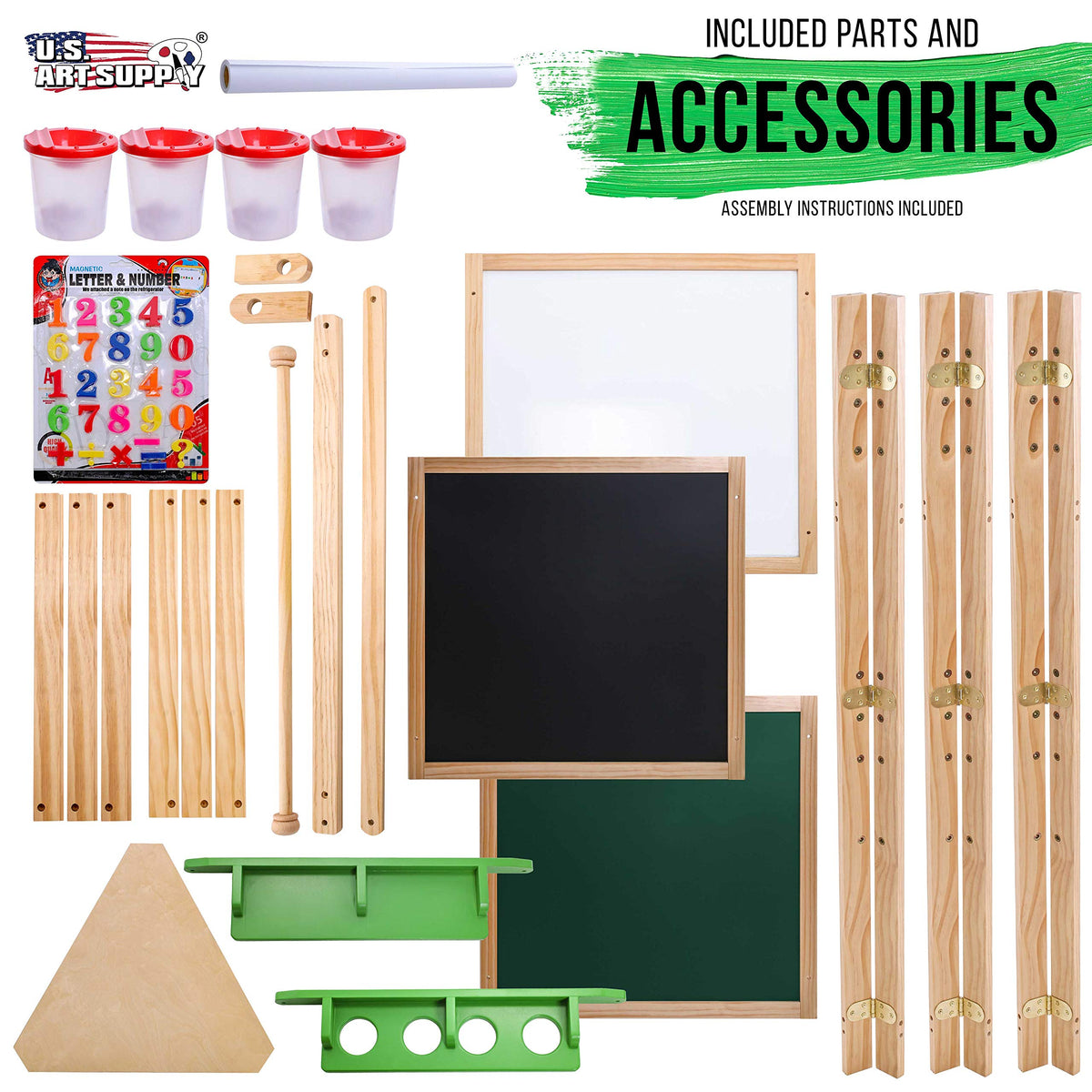 U.S. Art Supply Three Sided Art Station, Wooden Activity Easel