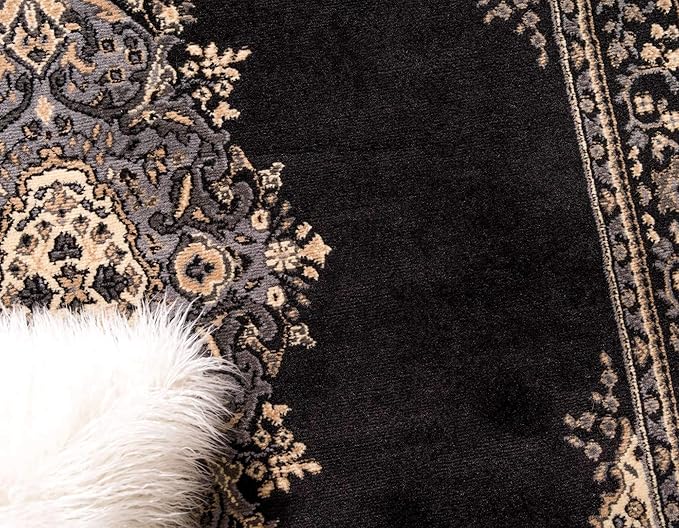 Unique Loom Reza Collection Traditional Persian Style Area Rug, 8' 0" x 8' 0", Black/Beige