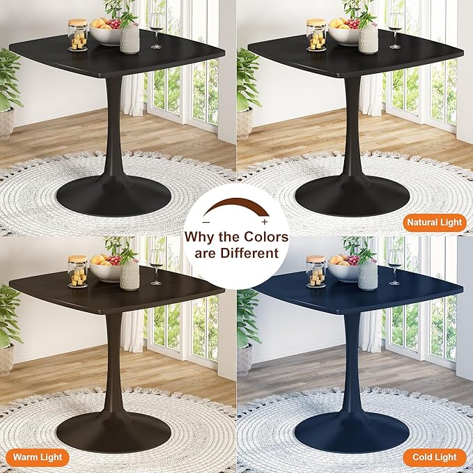 Recaceik Square Dining Table for 2-4 Person, 32 Inches Tulip Kitchen Table with Pedestal Base for Kitchen & Dining Room, Mid-Century Modern in Tulip w/0.71" Thickened Desktop, Black