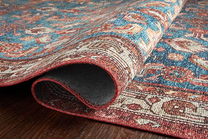 Loloi Layla Collection LAY-10 Marine/Clay 2'-6" x 9'-6" .13" Thick Runner Rug, Soft, Durable, Vintage Inspired, Distressed, Low Pile, Non-Shedding, Easy Clean, Printed, Living Room Rug