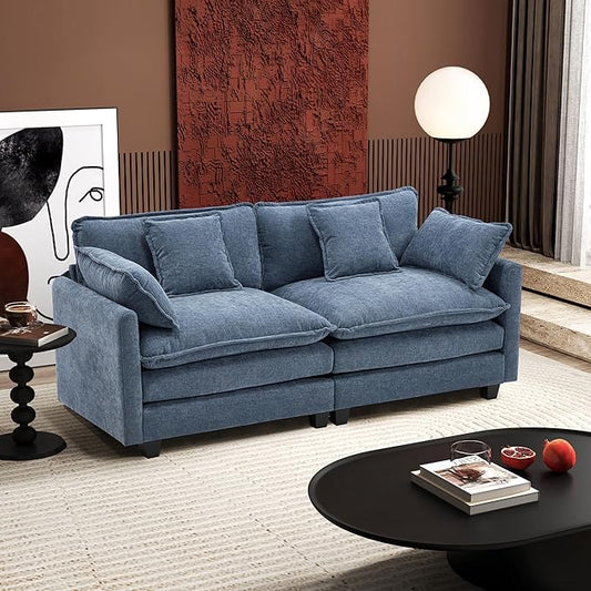Ihanherry Cloud Sofa 77 Inch Loveseat, Modern Sectional Couch, 2-Seats Sofa for Living Room Bedroom and Apartment, Comfy Double Layer Upholstered Seat Cushion, Breathable Chenille Fabric, Blue