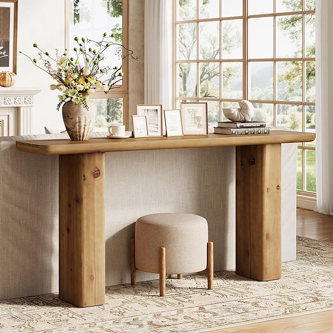 63-Inch Solid Wood Console Table, Wooden Sofa Table Behind Couch, Farmhouse Entryway Table, for Living Room, Foyer, Hallway, Entrance, Easy Assembly, Rustic Brown