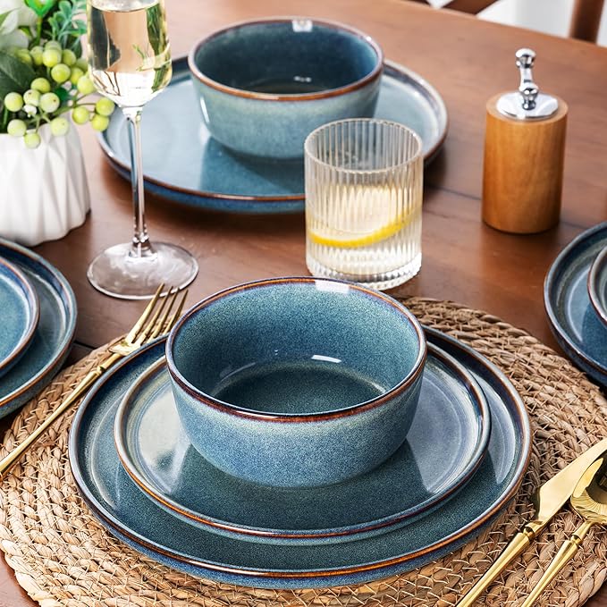 AmorArc Ceramic Dinnerware Sets for 4,Round Reactive Glaze Stoneware Plates and Bowls Set,Highly Scrath Resistant Dishware | Dishwasher & Microwave Safe Dishes Set,Service for 4 (12pc)