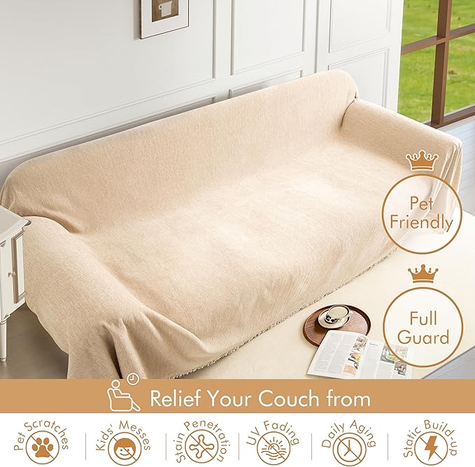 Couch Cover for 3 Cushion Couch Sofa Pet Friendly, Chenille Sectional L Shaped Sofa Cover Washable for Dogs Cats Kids, Leather Furniture Protector Slipcover Decor for Living Room, 71"x134"