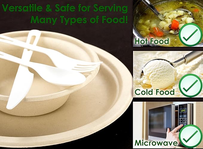 Durable, Biodegradable, Leak-Proof, 11.5 oz Disposable Bowls 200 Pack. Plant-Based Gluten Free Compostable Wheatstraw Fiber Container, Eco-Friendly, Microwavable and Safe for Hot, Cold or Pet Foods.