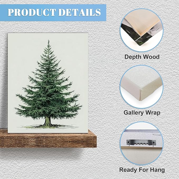 Framed Christmas Pictures Wall Decor,Vintage Pine Tree Prints,Winter Christmas Canvas Wall Art Decoration for Bedroom Bathroom Living Room Rustic Xmas Holiday Gifts (Christmas Tree 5, 24'' X 36'')
