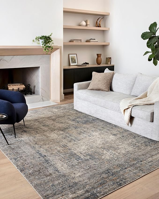 Loloi Teagan Collection TEA-05 Denim/Slate 5'-3" x 7'-6" Area Rug, Large, Soft Neutral Rug, High-Traffic for Living Room, Bedroom, Home Office, Dining Area