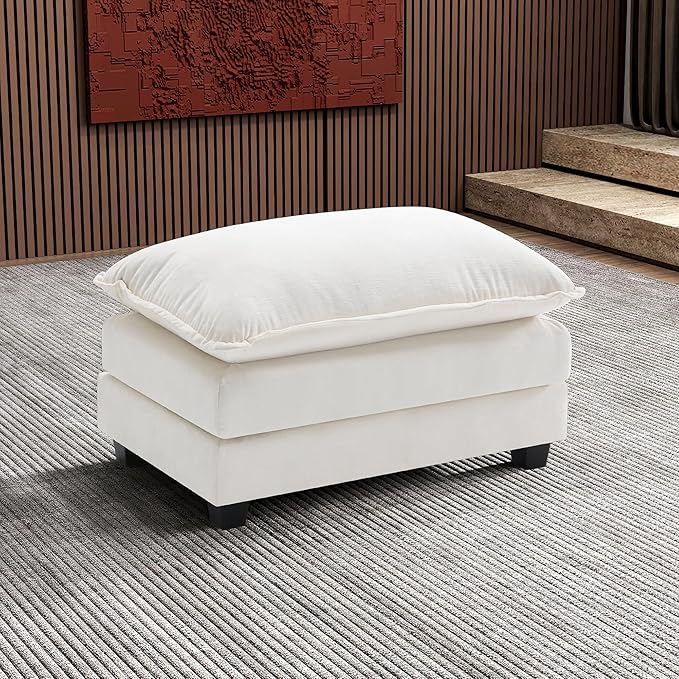 Ihanherry Ottoman for Modular Sectional Cloud Sofa, Chenille Deep Seat Couch for Apartment, Living Room and Bedroom, Beige