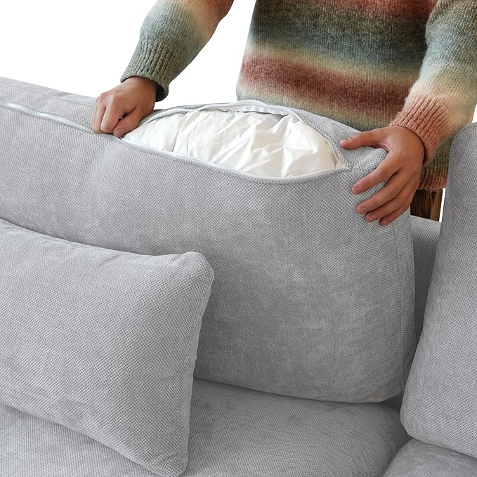 Could Couch Modular Sectional Sofa with Ottoman,Down Filled 120inch V Shaped Couch,Convertible Sofa Bed Living Room Set,6 Seat Sleeper Couched Bed, Cover Washable and Replaceable,Gray