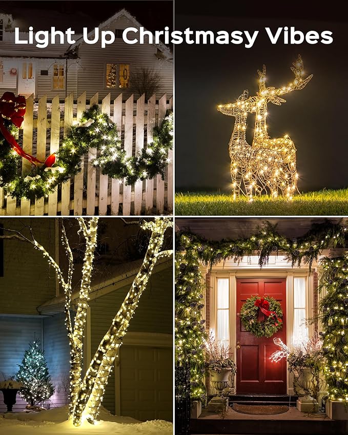 JACKYLED 300 LED Christmas String Lights, 110FT Connectable Waterproof String Lights Green Wire w/ 8 Modes & Memory, Christmas Decorations for Indoor Outdoor Xmas Tree Party Yard Garden, Warm White