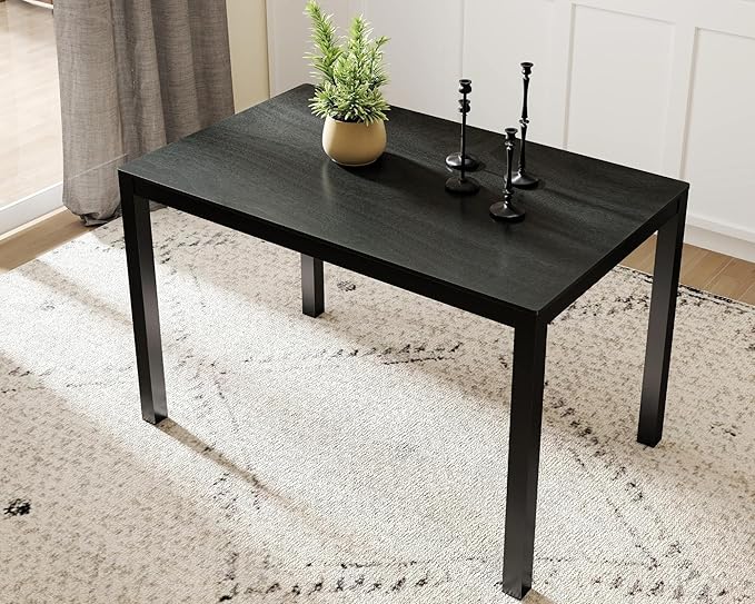 VESCASA Black Wood Dining Table with 4 Black Solid Wood Legs, 47.25" L Dinner Table for Dining Room, Kitchen, Restaurant