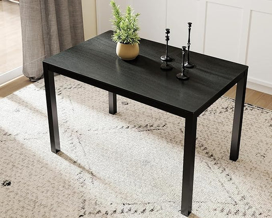 VESCASA Black Wood Dining Table with 4 Black Solid Wood Legs, 47.25" L Dinner Table for Dining Room, Kitchen, Restaurant
