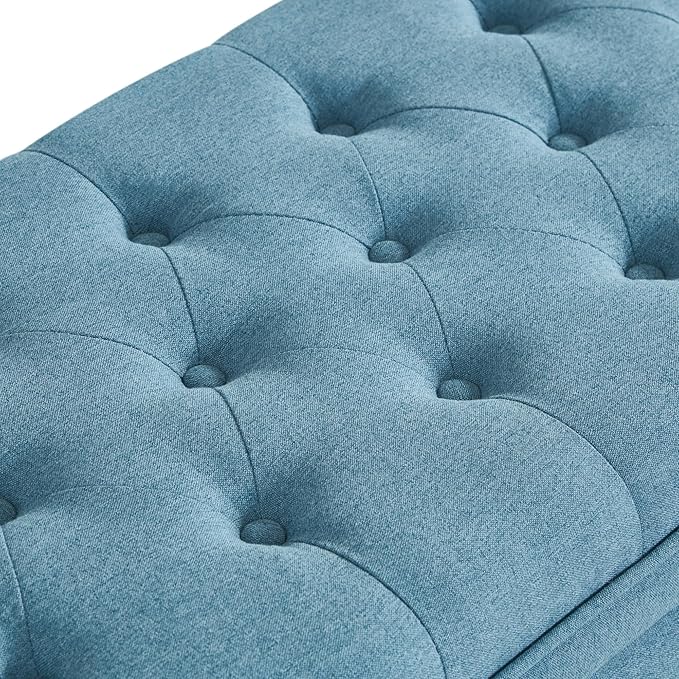 mikibama Bed End Storage Ottoman Bench,Linen Upholstered Storage Benches for Bedroom,Tufted 45" Long Ottoman Bench with Storage for Living Room Entryway Window (Light Blue 45")