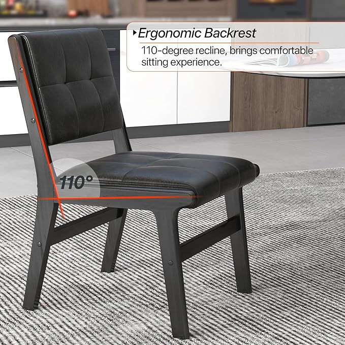 KCC Modern PU Leather Dining Chairs Set of 6, Upholstered Kitchen Chairs with Solid Wood Legs and Comfortable Seat for Dining Room/Lounge/Bedroom(Black)