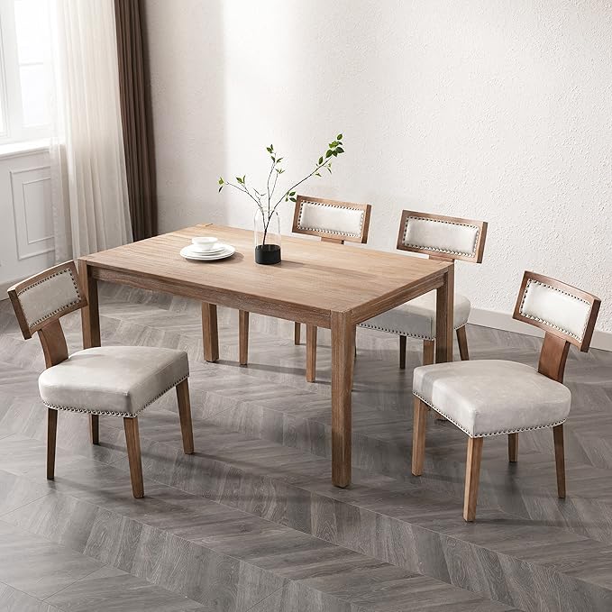 Mid Century Modern Dining Chairs Set of 6 PU Leather Upholstered Kitchen Side Chairs with Nailhead Trim, Modern Kitchen Armless Solid Wood Dining Chairs, Grey