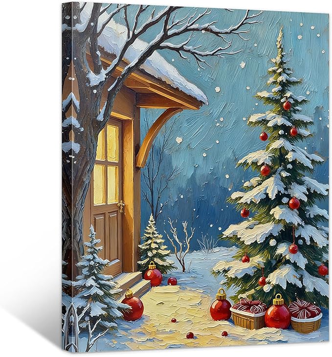Framed Christmas Pictures Wall Decor,Vintage Pine Tree Prints,Winter Christmas Canvas Wall Art Decoration for Bedroom Bathroom Living Room Rustic Xmas Holiday Gifts (Christmas Tree 21, 16'' X 20'')