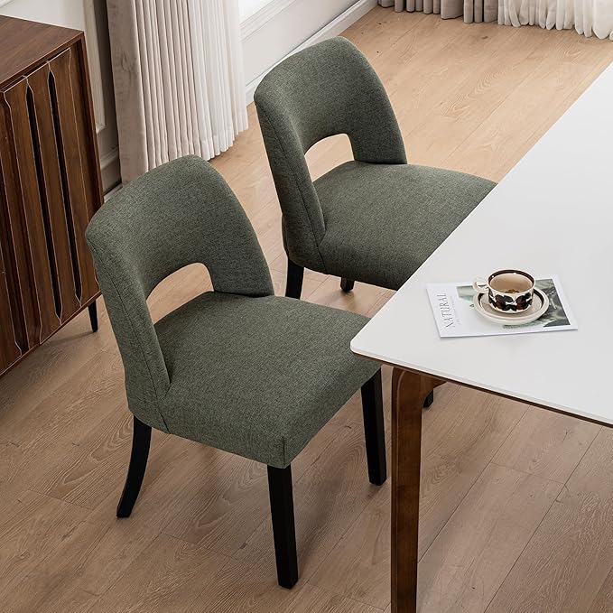 VKNOW Wooden Dining Chairs Set of 2, Modern Fabric Upholstered Dining Room Chair Kitchen Chairs, Farmhouse Dinner Chair for Kitchen Dining Room, Green-Black Legs