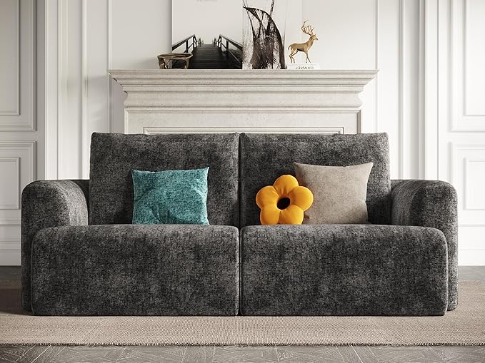 EASE MOOSE Boneless Couch for Living Room, Sectional Cloud Sofa, Modular Cloud Couch Loveseat, 2-Seater Deep Seat Sofas with Pillow for Bedroom, Apartment, No Assembly Required, Chenille (Dark Grey)
