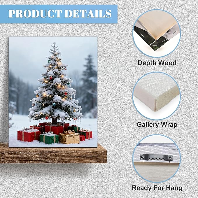 Framed Christmas Pictures Wall Decor,Vintage Pine Tree Prints,Winter Christmas Canvas Wall Art Decoration for Bedroom Bathroom Living Room Rustic Xmas Holiday Gifts (Christmas Tree 11, 20'' X 32'')