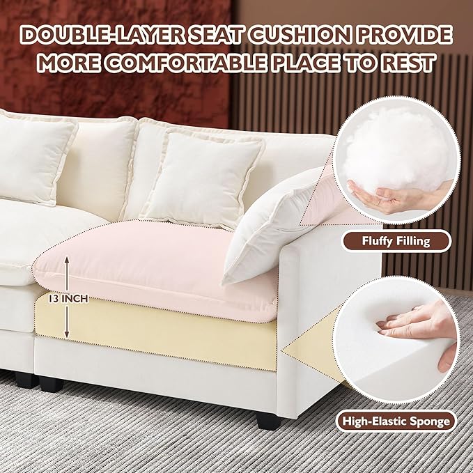 Ihanherry Cloud Sofa 77 Inch Loveseat, Modern Sectional Couch, 2-Seats Sofa for Living Room Bedroom and Apartment, Comfy Double Layer Upholstered Seat Cushion, Breathable Chenille Fabric, Beige