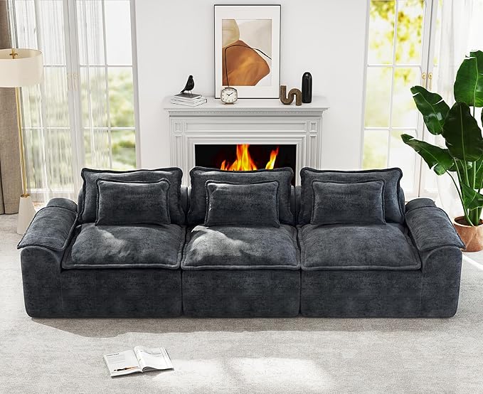 Hobestluk 120" Cloud Sectional Couch 3-Seater Sofa with Deep Seat Modular Sofa with Removable Cover Large Sofa Couch for Living Room (Blue Grey, 3-Seater Sofa)