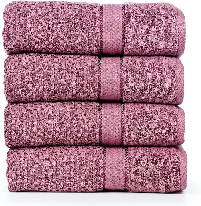 Ample Decor Bath Towels for Bathroom Set of 4 100% Cotton Popcorn Textured - Quick Dry, Highly Absorbent, Oeko-TEX Certified, Machine Washable - Mulaayam Collection - Grape Purple - 30 X 54 Inch