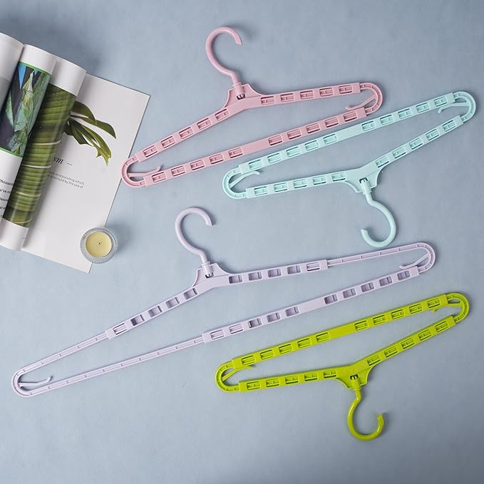 Extra Large Sturdy Hangers Big Drying Clothes Hangers Enlarge Adjustable Shoulder 16.4"-27.2" for Wide Polos Tops Cardigans Quilt Bath Towel and Tall Shirts 4Pack 4Colors