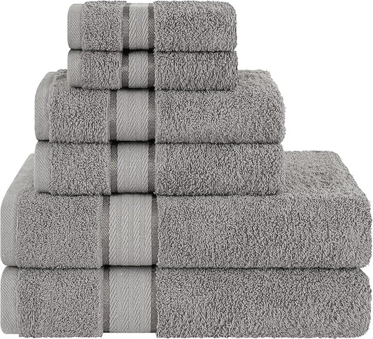 6 Piece 100% Turkish Cotton Towel Set, 2 Bath Towels 2 Hand Towels 2 Washcloths, Soft Absorbent Towels for Bathroom and Kitchen, Cool Gray