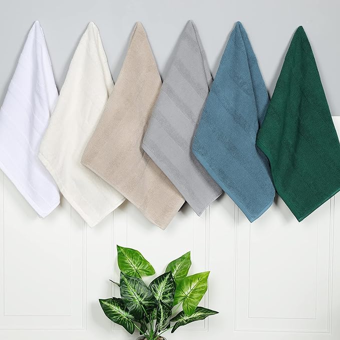 Superior Roma Cotton 12 Piece Assorted Towel Set, Highly Absorbent, Ribbed, Quick-Dry, Shower, Spa Basics, Home Essentials, Solid, Includes; 2 Bath Towels, 5 Hand Towels, 5 Face Towels, White
