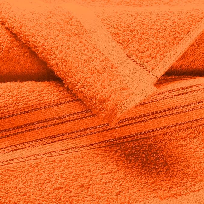 BOUTIQUO 100% Cotton 2 Pack Bath Towel Set 28x55, Eco-Friendly Large Bath Towels, Compact Quickdry Lightweight Soft & Highly Absorbent Bath Towel, Ideal for Everyday Gym Travel Camp Pool - Orange