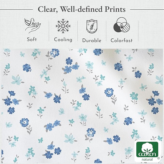 California Design Den Floral Printed Queen Sheet Set - Luxury 400 Thread Count Sateen, Natural 100% Cotton Sheets, Deep Pockets, Cooling and Durable Bedding Set - Blooming Meadows