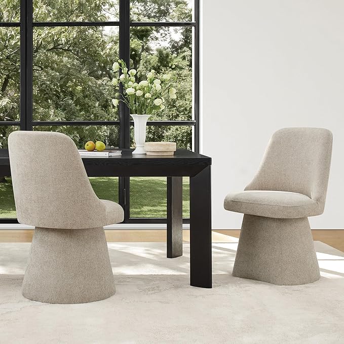 Swivel Dining Chairs Set of 4, Upholstered Mid Century Modern Deskchair with High Back, Linen Fabric Kitchen Chairs for Dining Room, Bedroom, Dressing Room, Khaki