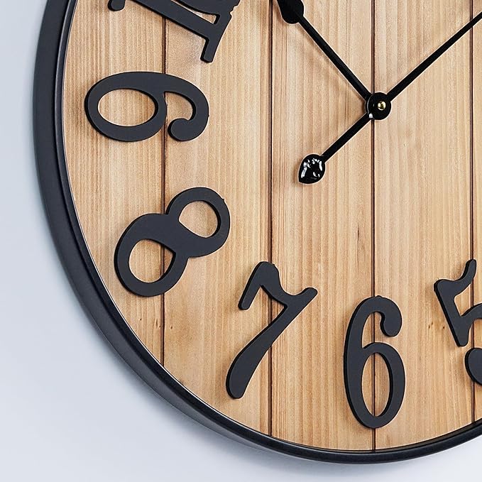 Large Wall Clock 30IN, Silent Metal Wood Style Wall Clocks Battery Operated for Living Room Decor, Farmhouse Big Wall Clock, Outdoor