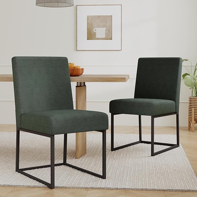 VKNOW Upholstered Dining Chairs Set of 6, Modern Dining Room Chairs, Linen Kitchen Chair Dinner Chair with Black Metal Base for Kitchen Office, Green-Unstriped