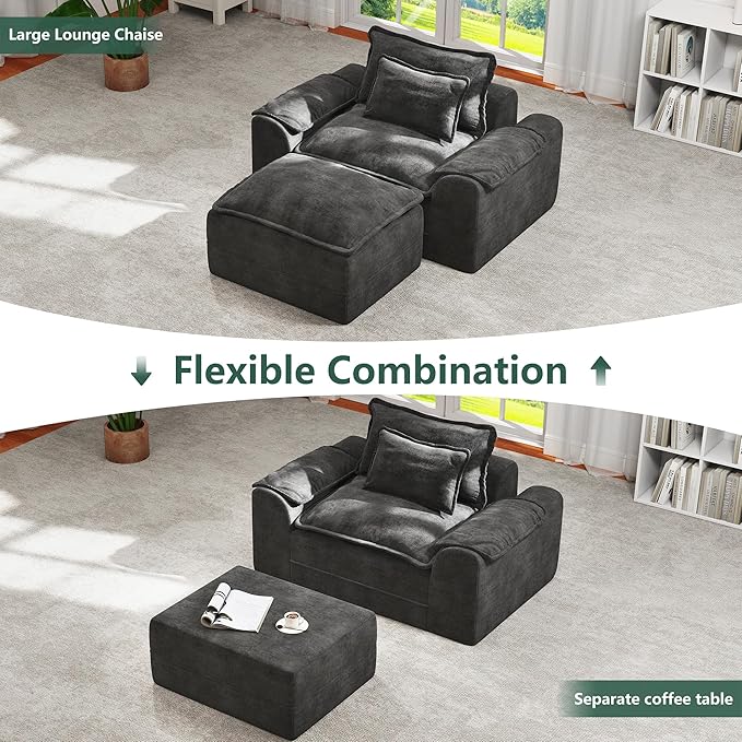 Hobestluk Rectangular Cloud Memory Foam Ottoman for Couch Comfy Couch Footrest with Removable Cover Ideal for Living Room Bedroom or Office as Extra Seating or Coffee Table (Dark Grey, Ottoman)