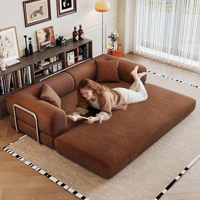 Boneless Couch Sectional Sofa,Convertible Sofa Bed with Sleeper Sofa,Futon Floor Couch Folding Sofas for Living Room,Bedroom,Apartment (Orange, 78.8''W)