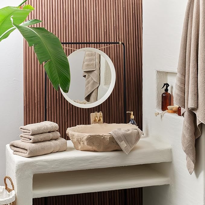 SOFE H&L | Olea Luxury Turkish Cotton Bath Towels Set of 3 : 1 Bath Towel, 1 Hand Towel, 1 Wash Cloths, Sand |Thick, Premium, Soft, Durable, Absorbent - Hotel Quality Towel Sets for Bathroom
