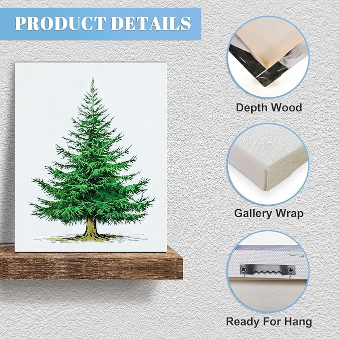 Framed Christmas Pictures Wall Decor,Vintage Pine Tree Prints,Winter Christmas Canvas Wall Art Decoration for Bedroom Bathroom Living Room Rustic Xmas Holiday Gifts (Christmas Tree 6, 20'' X 32'')