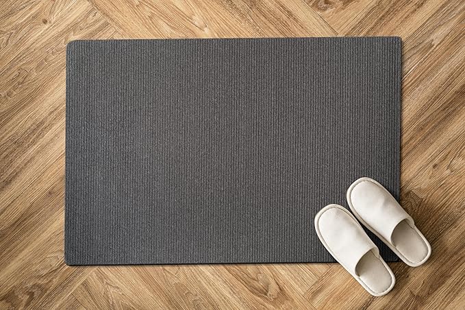 Non Slip Gray Solid Rubber Back Thing Door Mat for Entryway 2x3 for Kitchen, Rug for Bathroom, Stain Resistant Easy Cleaning Non Shedding Carpet Gray 2 x 3