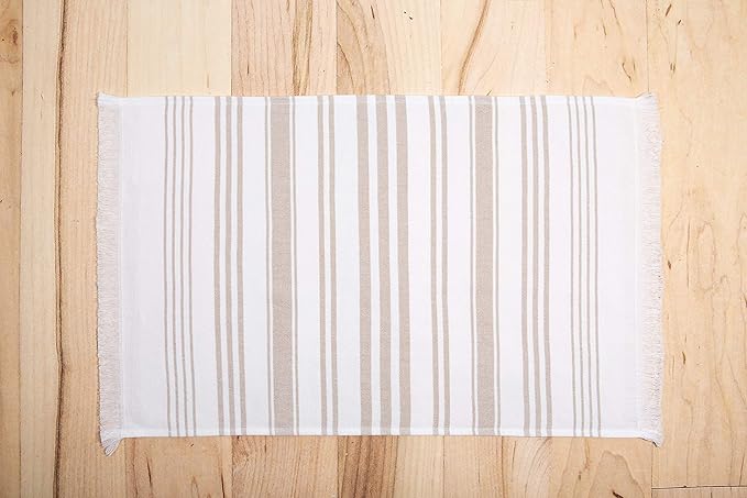 Sticky Toffee Hand Towels for Bathroom Set of 2 – 28x16 in White and Tan Striped Turkish Towels, Soft and Absorbent Decorative 100% Cotton Bath Towels