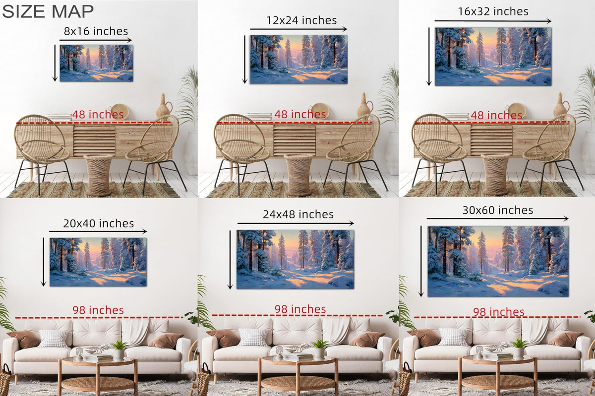 TEPAKIHI Winter Landscape Snowy Forest Canvas Wall Art, Nature Winter Scene Painting for Living Room Bedroom Decor, Ready to Hang Framed Artwork Picture (16x32 inches)