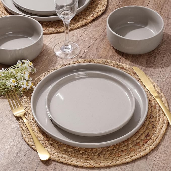 HaWare Stoneware Dinnerware Sets, 12-Piece Plates and Bowls Set for 4, Dishes Set for Home Restaurant, Speckled Cream Coffee
