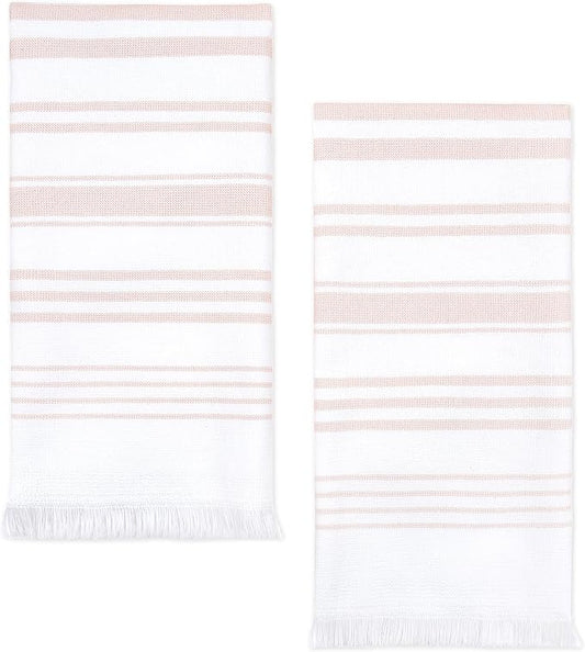 Sticky Toffee Hand Towels for Bathroom Set of 2 – 28x16 in White and Blush Pink Striped Turkish Towels, Soft and Absorbent Decorative 100% Cotton Bath Towels
