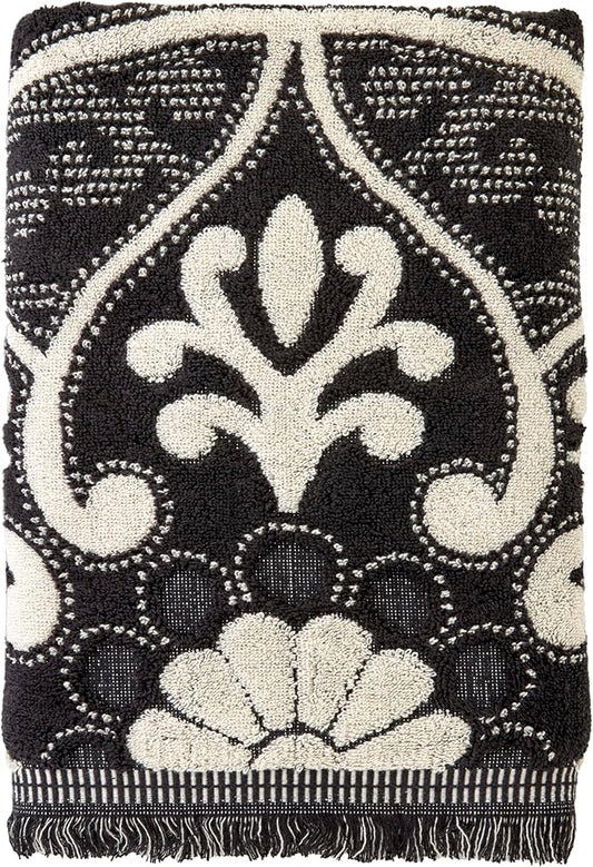 SKL Home Amherst Medallion 100% Cotton Premium Bath Towel, 600 GSM, Soft & Absorbent, Reversible Jacquard, Black