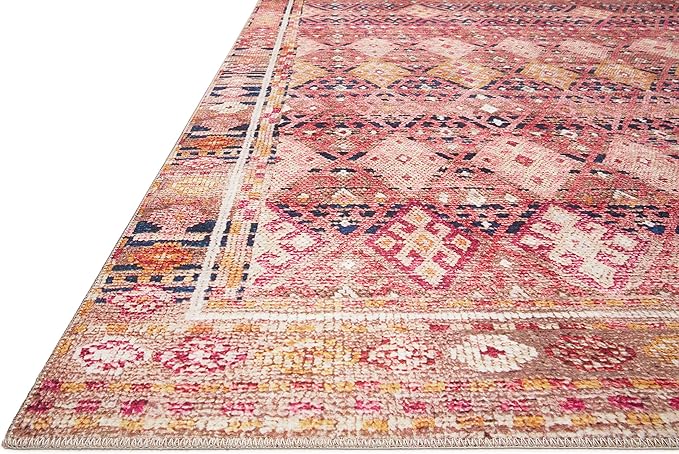 Loloi Layla Collection LAY-15 Magenta/Multi 5'-0" x 7'-6" .13" Thick Area Rug, Soft, Durable, Vintage Inspired, Distressed, Low Pile, Non-Shedding, Easy Clean, Printed, Living Room Rug