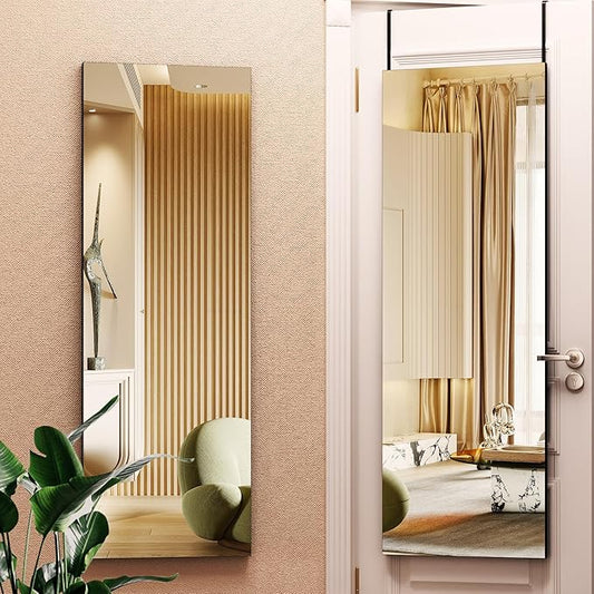 Hasipu Door Mirror Full Length, 47"x 15.8" Full Body Over The Door Hanging Wall Mounted Mirror for Bedroom, Living Room, Cloakroom, Square Black
