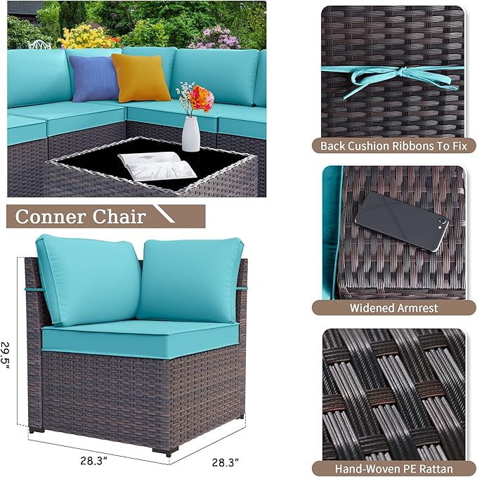 Kurapika 13 Pieces Patio Furniture Set, Rattan Wicker Outdoor Conversation Sets w/43in Propane Fire Pit Table(Blue)
